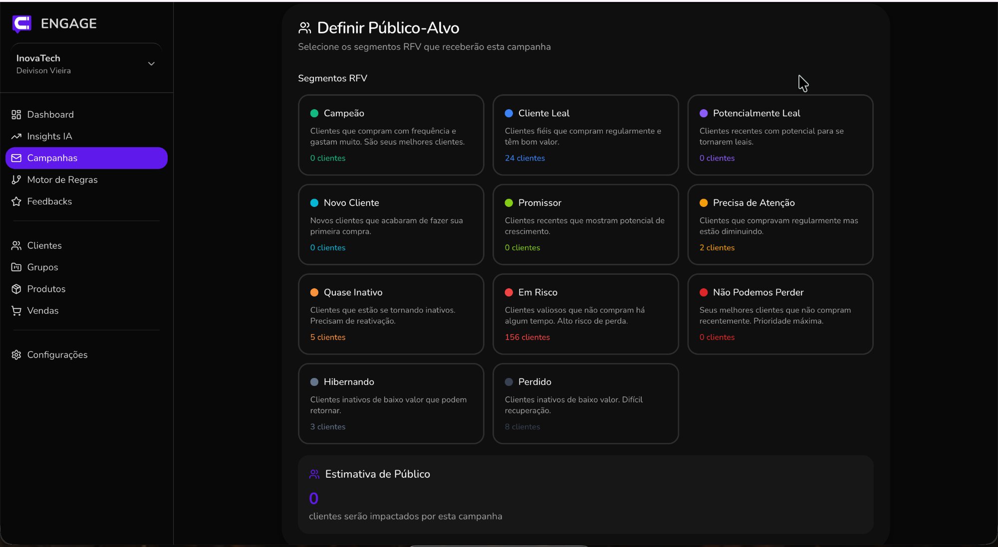 Campanhas e Réguas de Relacionamento — Engage LTV Platform
