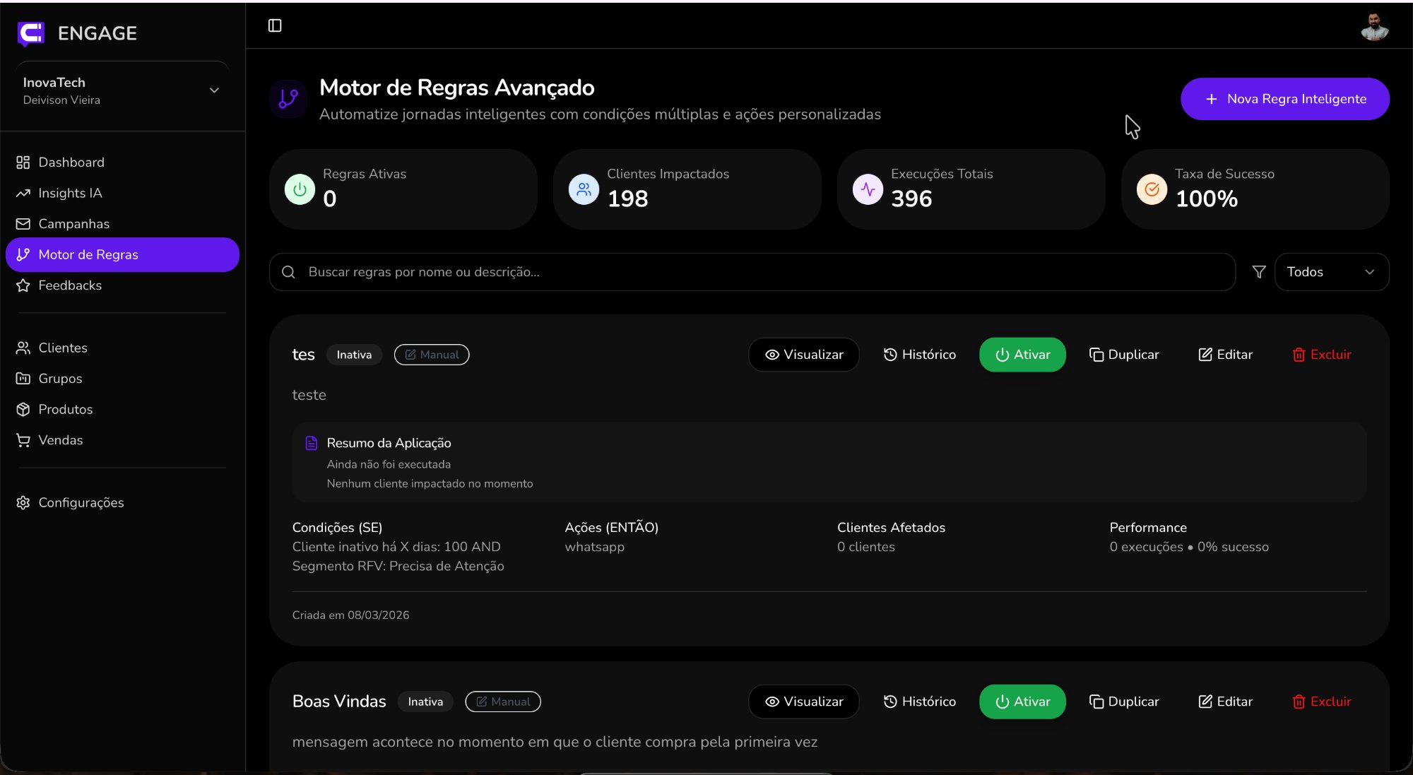 Construtor de Régua e Automação — Engage LTV Platform